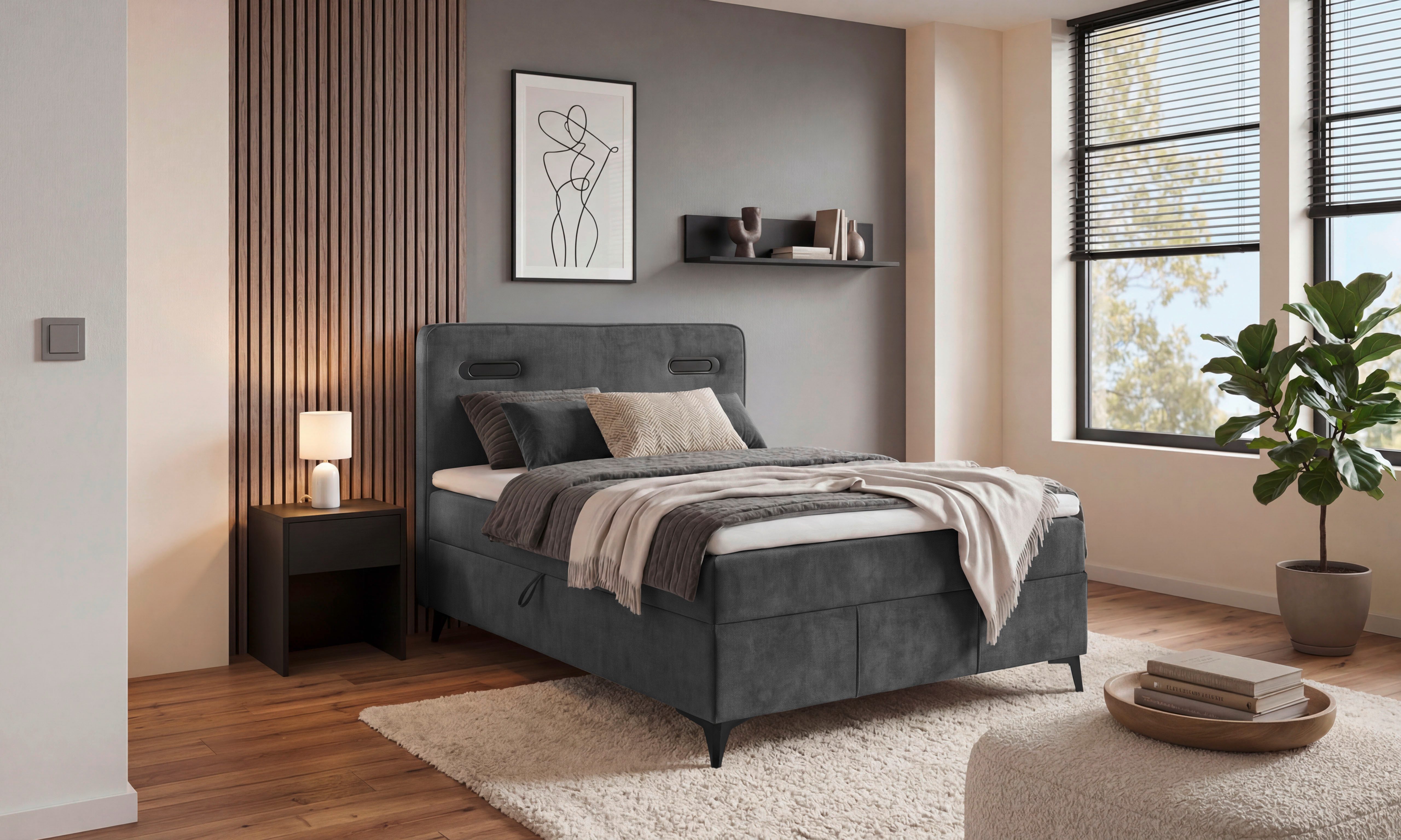ED EXCITING DESIGN Boxbett Altea 120x200 mit LED und Bettkasten, inkl. 4 cm Topper, H3, Bettkasten und LED-Beleuchtung