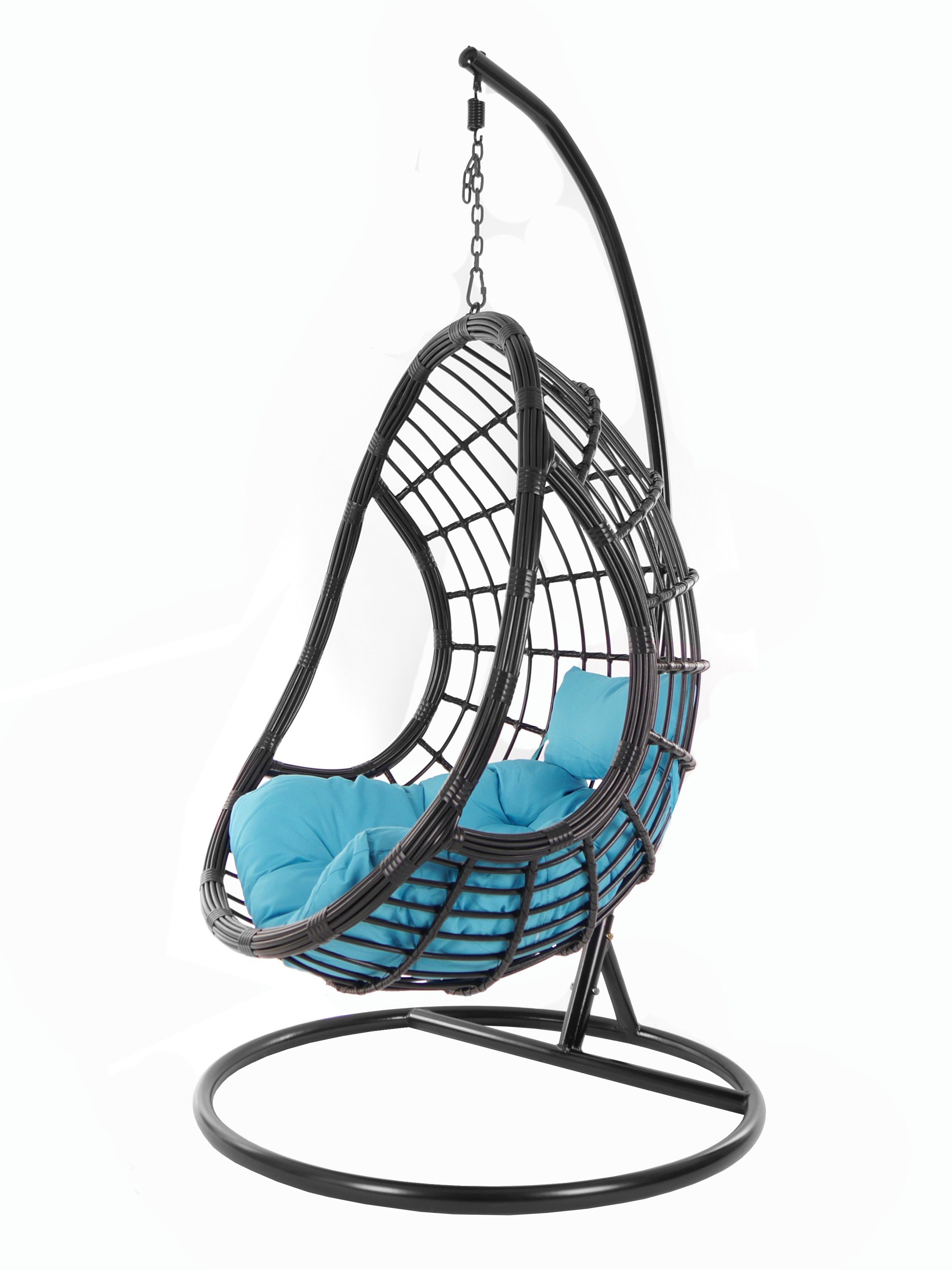 Design skyblue) Kissen, mit hellblau KIDEO Loungemöbel, (5050 PALMANOVA black, Schwebesessel, Hängesessel edles Chair, und Swing Gestell schwarz, Hängesessel