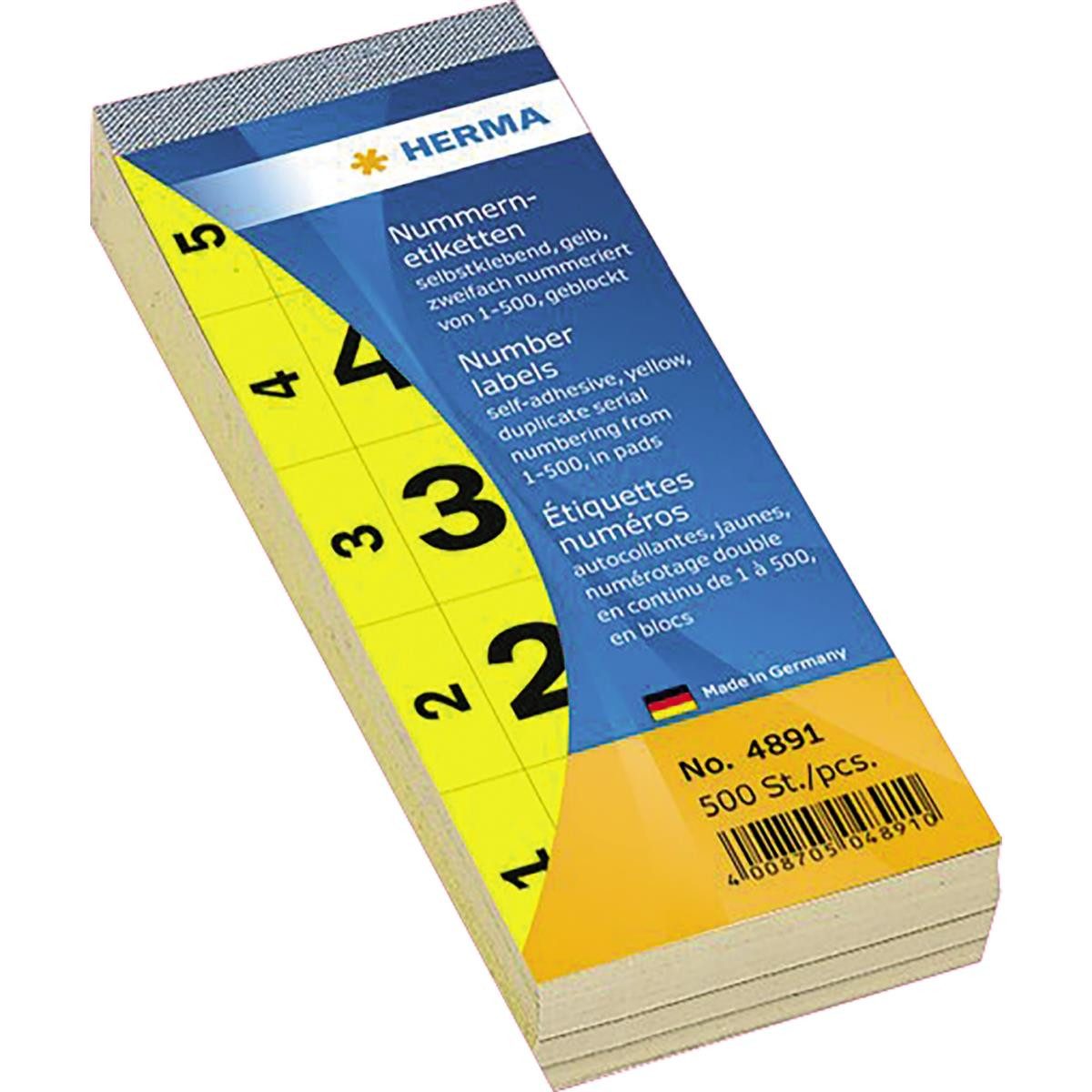 HERMA Etiketten HERMA Nummernblock 4891 1-500 sk 28x56mm gelb 500 St./Pack.