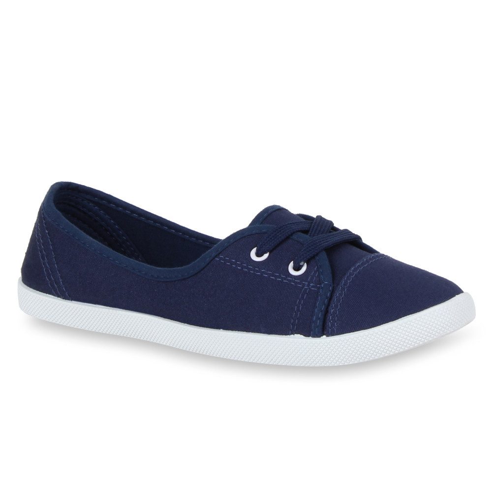 VAN HILL 79659 Sneaker Ballerinas Sportliche Damen Ballerinas Stoff Slipper Sneaker Flats Schnürer 71109