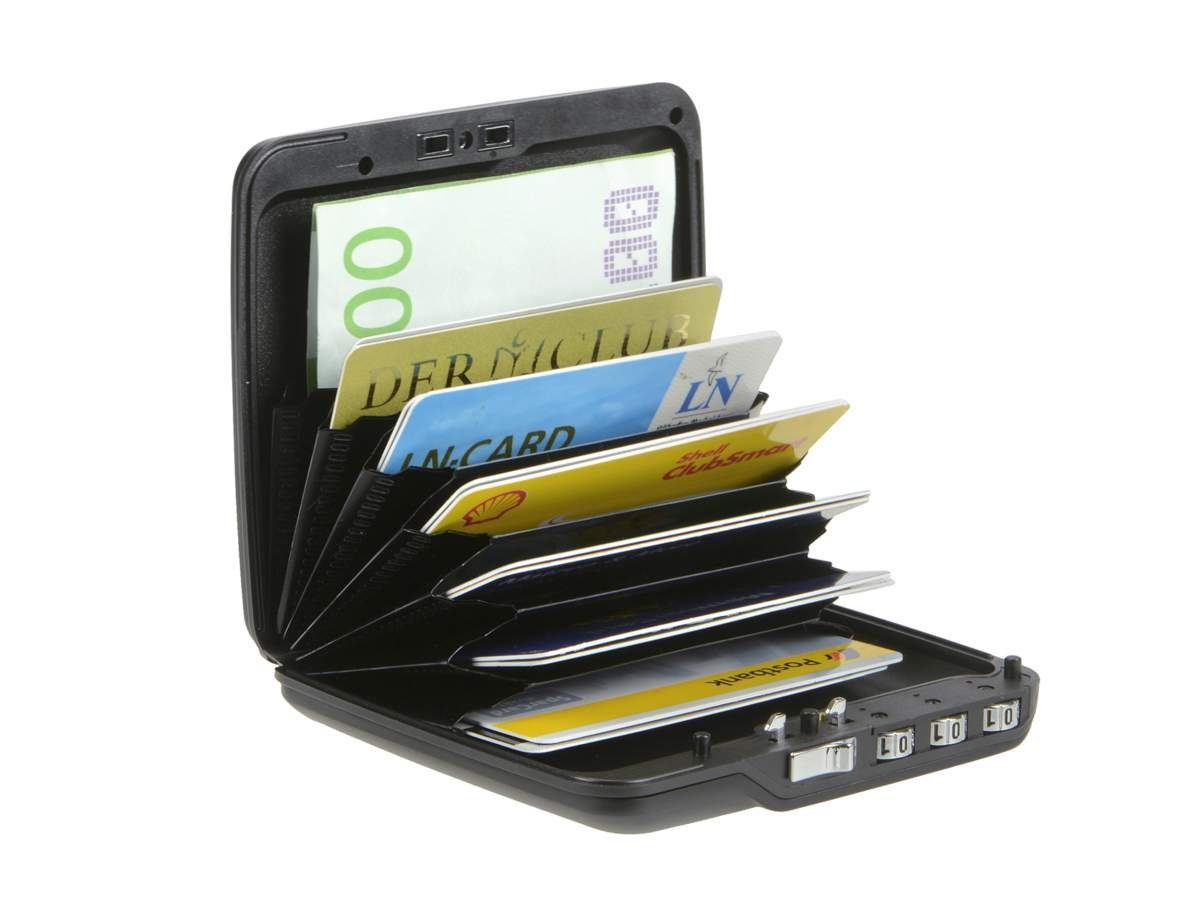Ögon Kartenetui Code Schutz, Wallet, Zahlenschloss RFID Kartenbörse, 14 Minibörse, black Karten, Alucase
