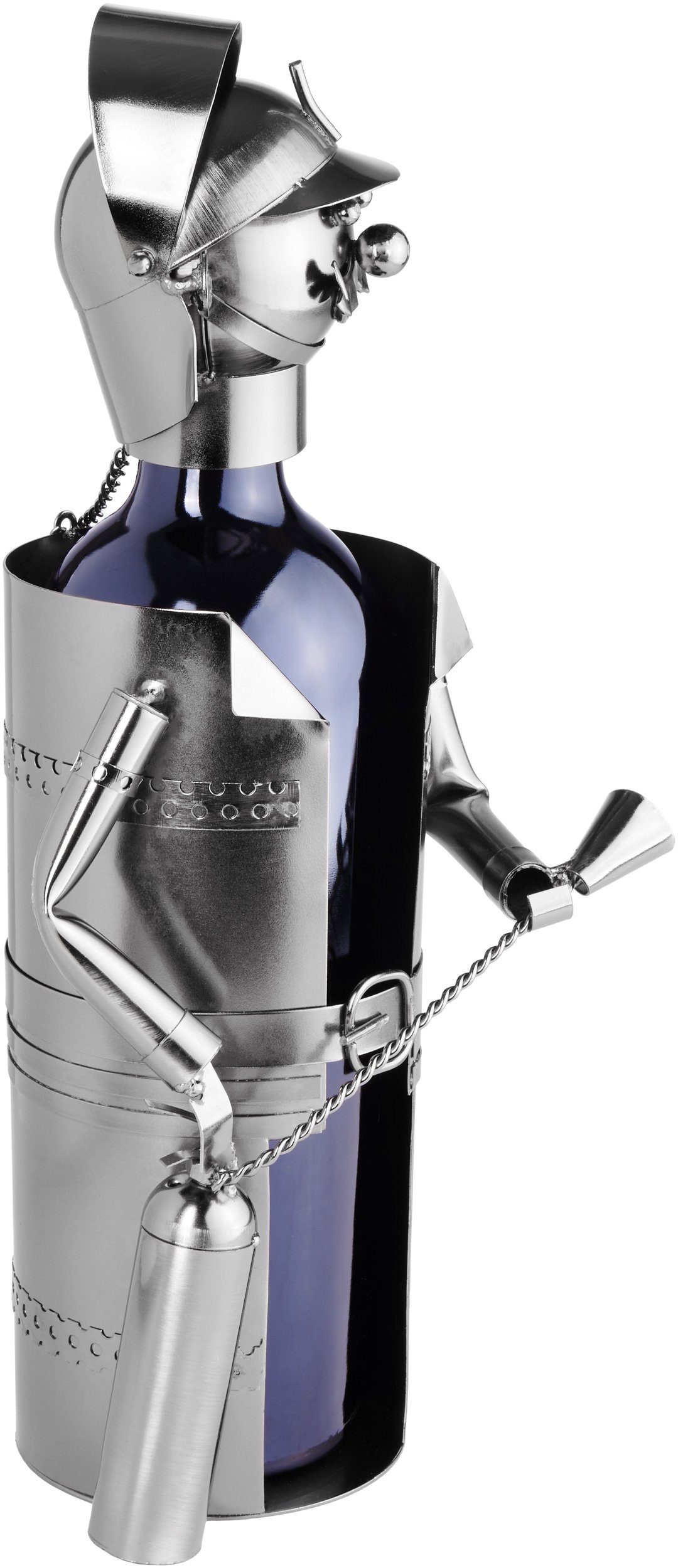 BRUBAKER Weinflaschenhalter Feuerwehrmann mit Feuerlöscher, (inklusive Grußkarte), Metall Skulptur, Wein Geschenk, Flaschenhalter Feuerwehr