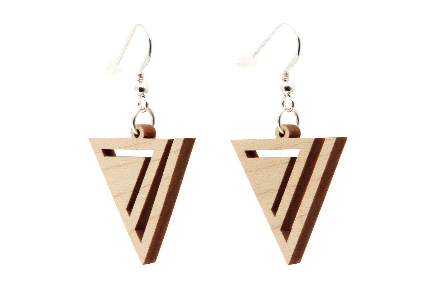 NaturSchatulle Paar Ohrhänger Holz dreieckig "Trifecta" (Dreieckige Ohrhänger, Holzschmuck, Holzohrringe), 925 Silber ⌀28mm Echtholz Handmade in Germany