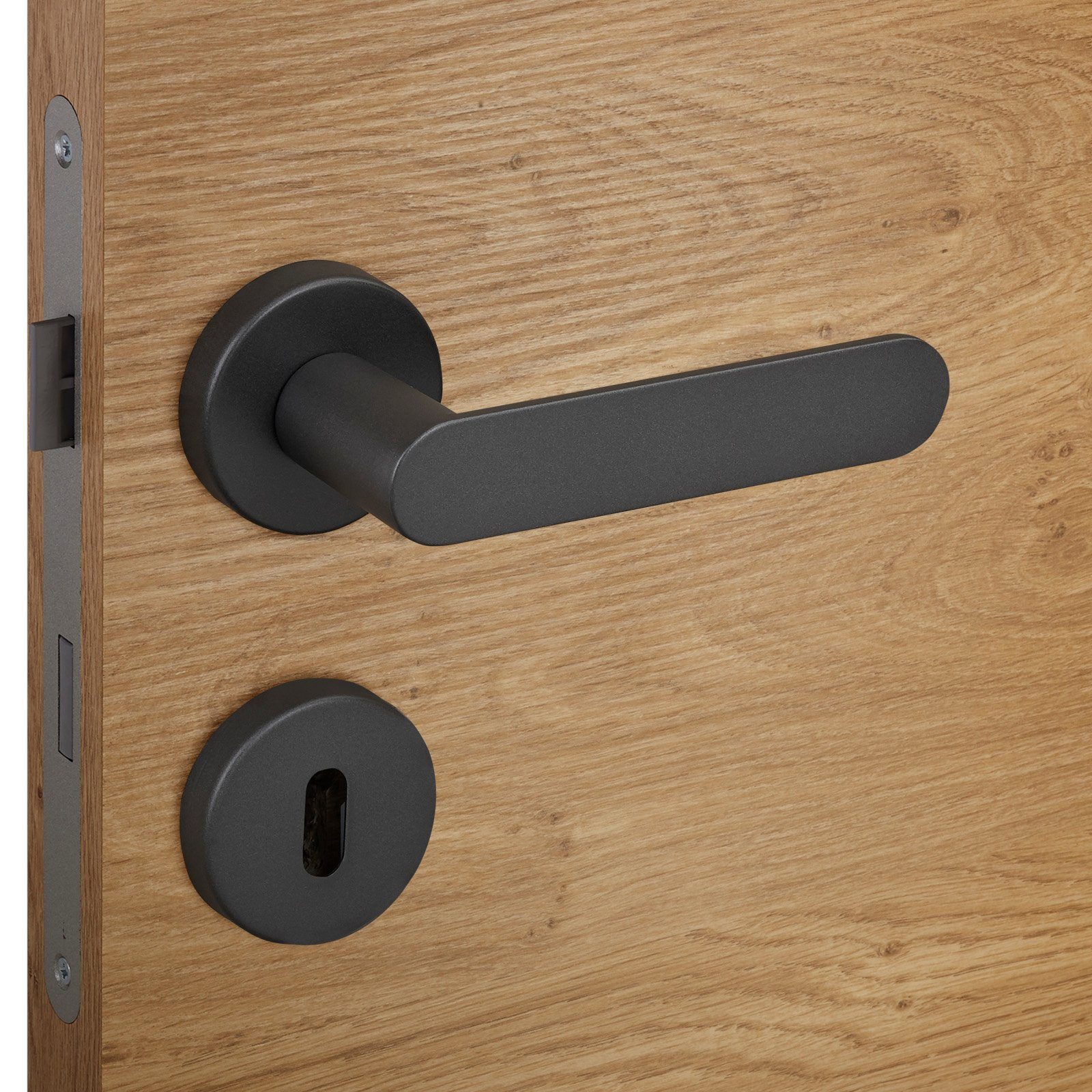 SO-TECH® Drückergarnitur Türdrücker SAM Aluminium Oval Rosette, Buntbart Türgarnitur für Zimmertür anthrazit