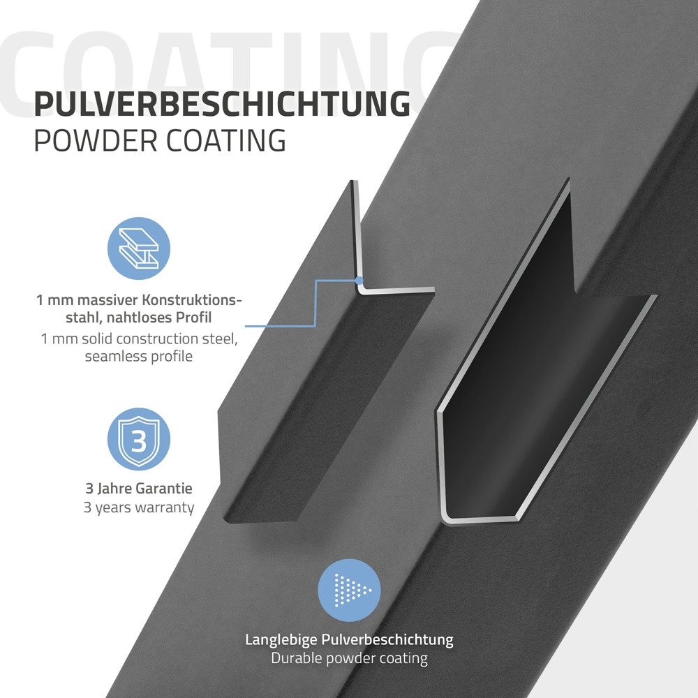 ECD Germany Tischbein 2x Tischkufen aus Vierkantprofilen aus pulverbeschichtetem Stahl, Tischgestell Bankkufen modernes Industriedesign Möbelfüße aus Metall