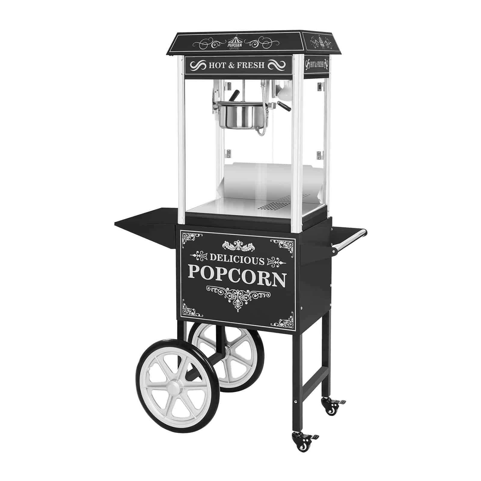 Royal Catering Popcornmaschine Popcornmaschine mit Wagen – Retro-Design – schwarz – Royal Catering