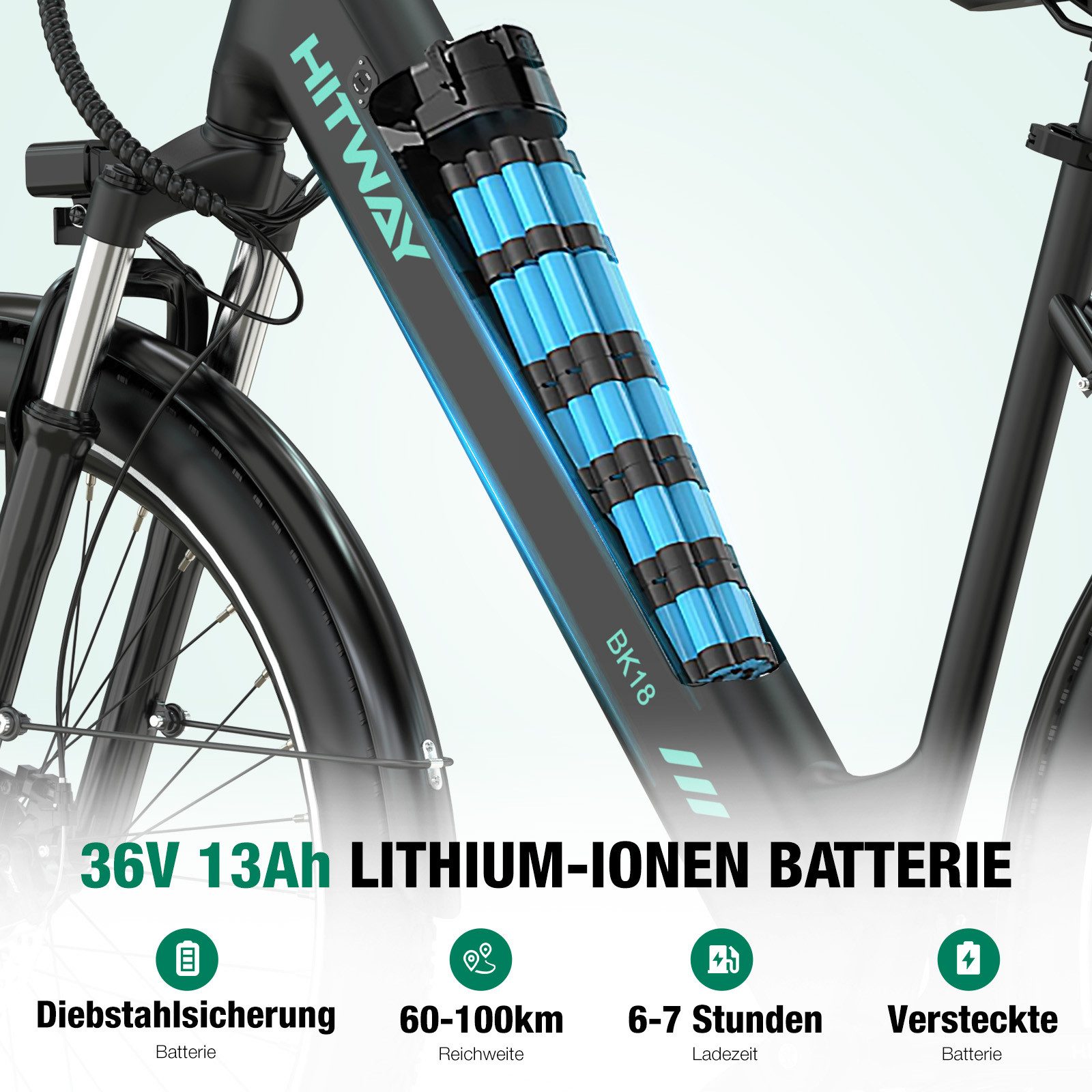 HITWAY E-Bike Cityrad 27,5 zoll Elektrofahrrad mit 36V13Ah Akku bis zu 60-100km E-Cityrad, 7 Gang shimano shimano Schaltwerk, Kettenschaltung, 250W Heckmotor, 468 Wh, Trekkingrad Pedelec für Damen u. Herren mit APP, NFC