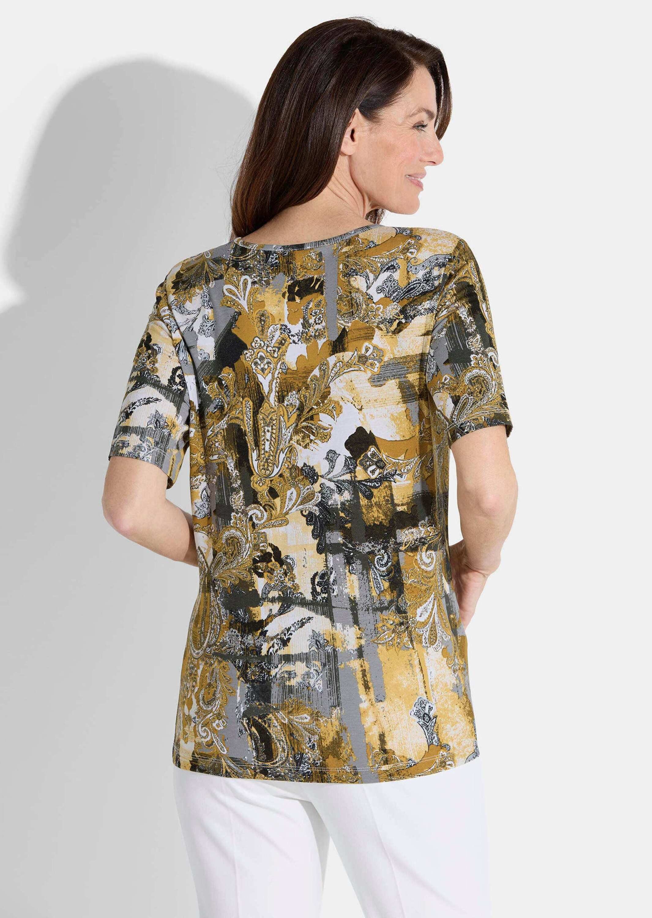 GOLDNER T-Shirt Kurzgröße: Halbarm Druckshirt, grafisches Paisley Viskoseshirt mit stilvollem Rundhalsausschnitt und Halbarm
