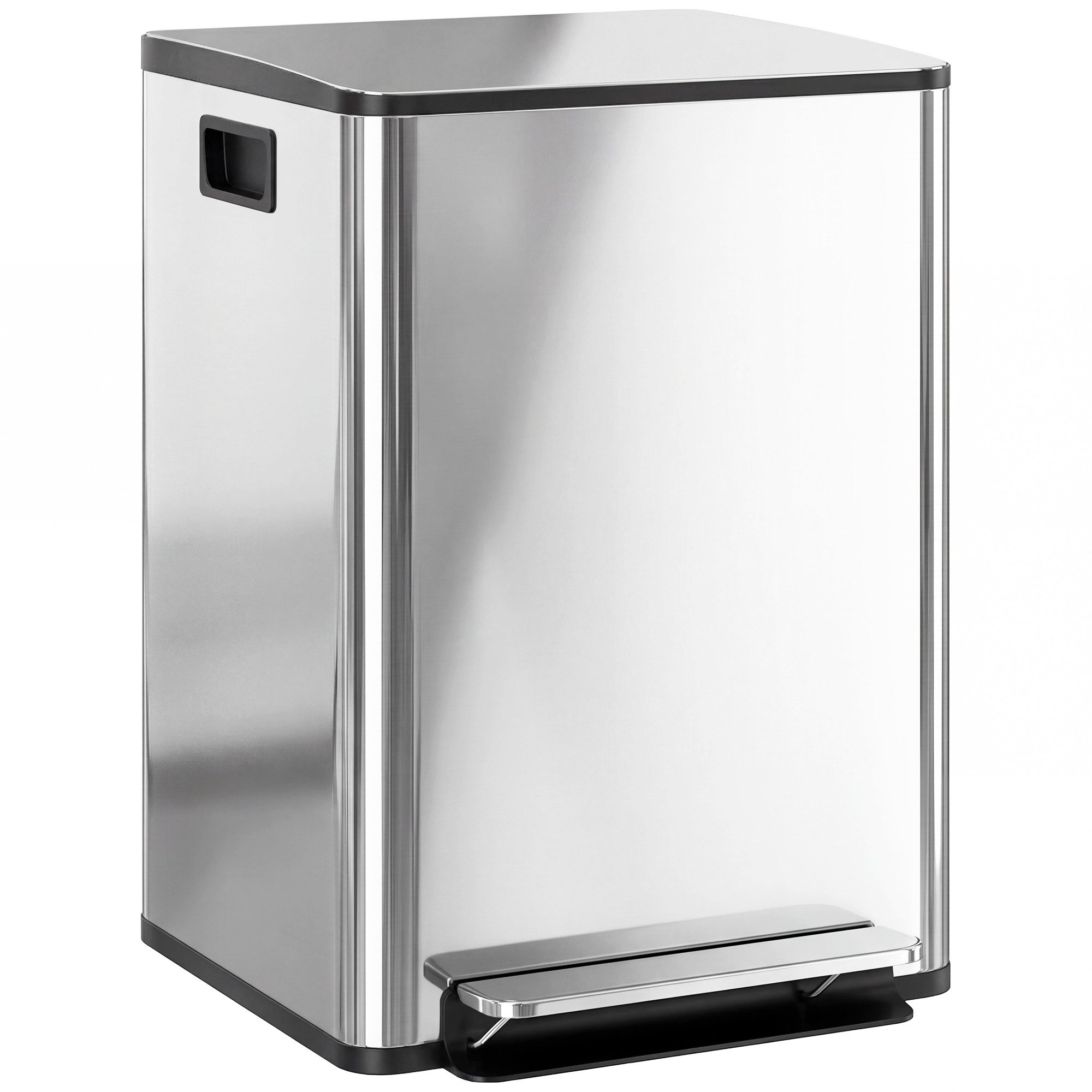 HOMCOM Mülltrennsystem Mülleimer Küche Treteimer 2x30L mit Pedal Edelstahl, 2 Fächer je 20 l, Inneneimer herausnehmbar, Softclose