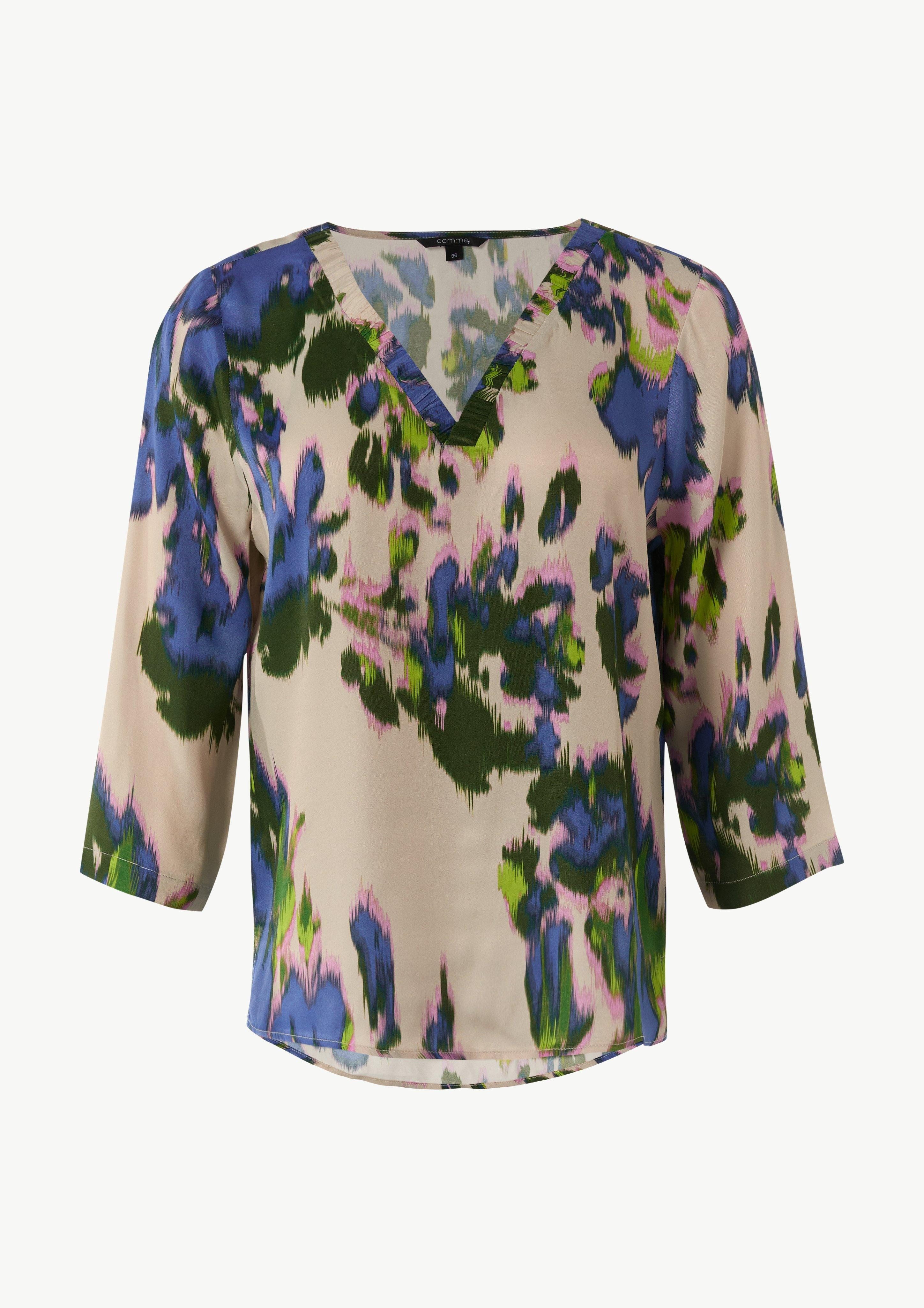3/4-Arm-Shirt Bluse aus Satin mit All-over-Print