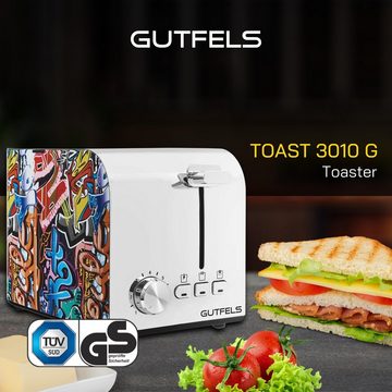 Gutfels Toaster TOAST 3010 G, 2 kurze Schlitze, für 2 Scheiben, 850 W, Graffiti-Style Toaster, 7 Stufen, Zentrierfunktion