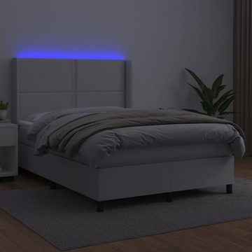 vidaXL Bettgestell Boxspringbett mit Matratze LED Weiß 140x200 cm Kunstleder Bett Bettge
