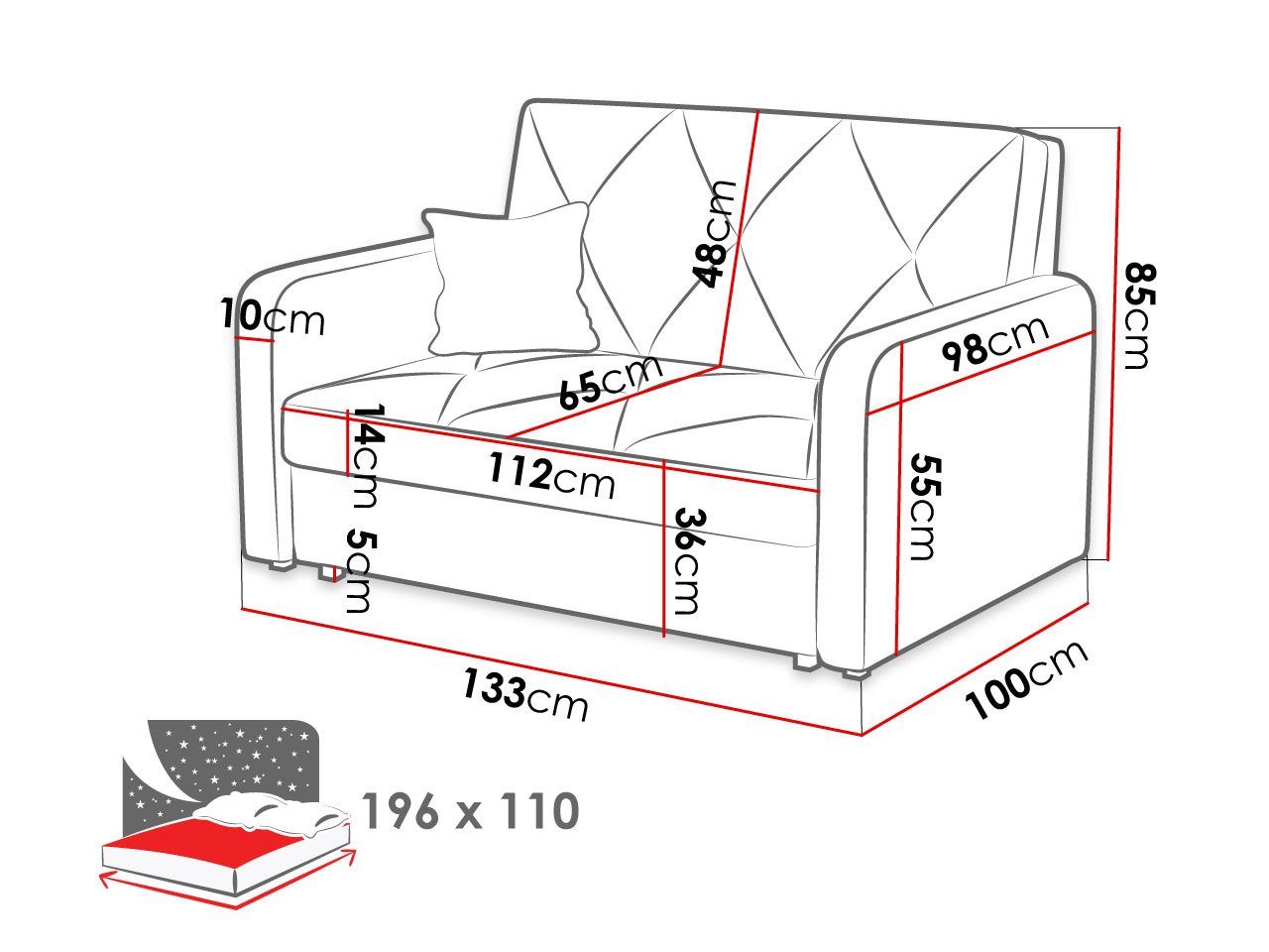 Viva Kissen, Schlafsofa 03 2 Schlaffunktion, Sitzer Bettkasten und MIRJAN24 Sweet Trinity Polstersofa mit inkl. II, Schlafsofa