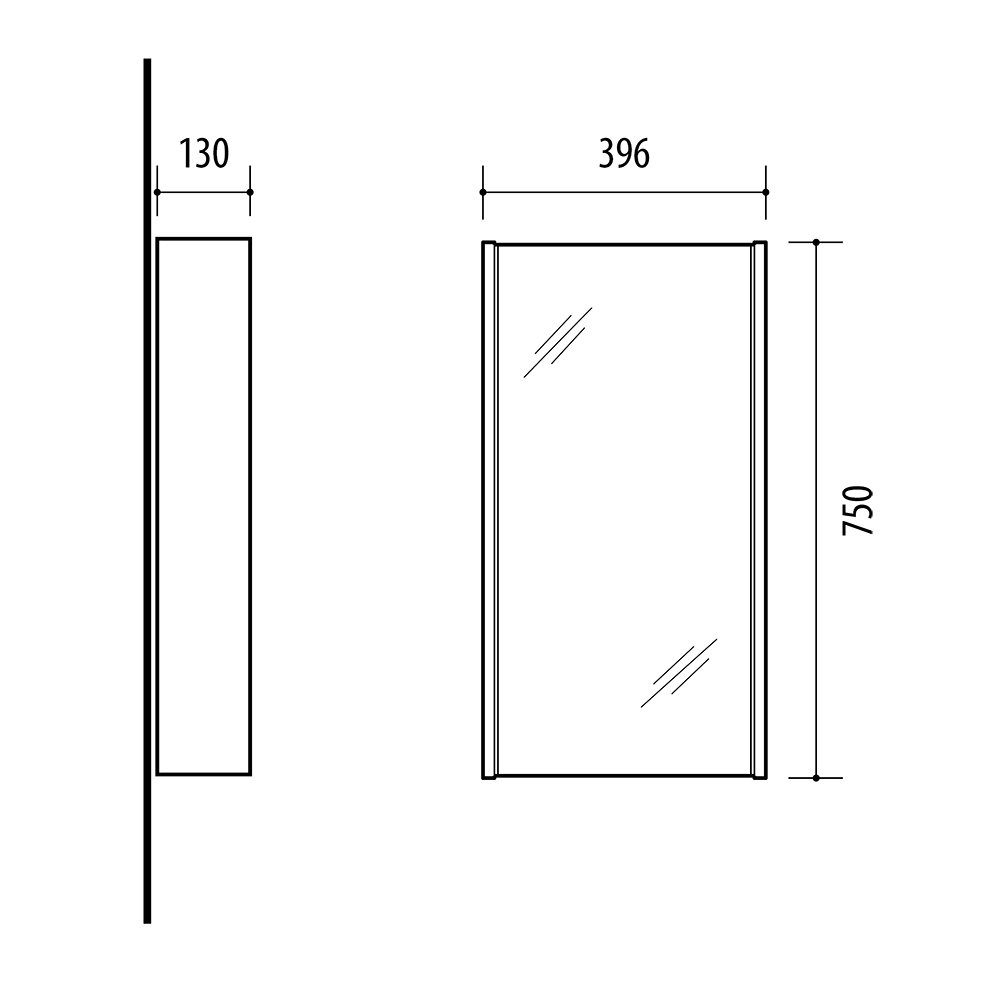 Planetmöbel Spiegelschrank Matt 40cm grau-matt Badezimmerspiegelschrank