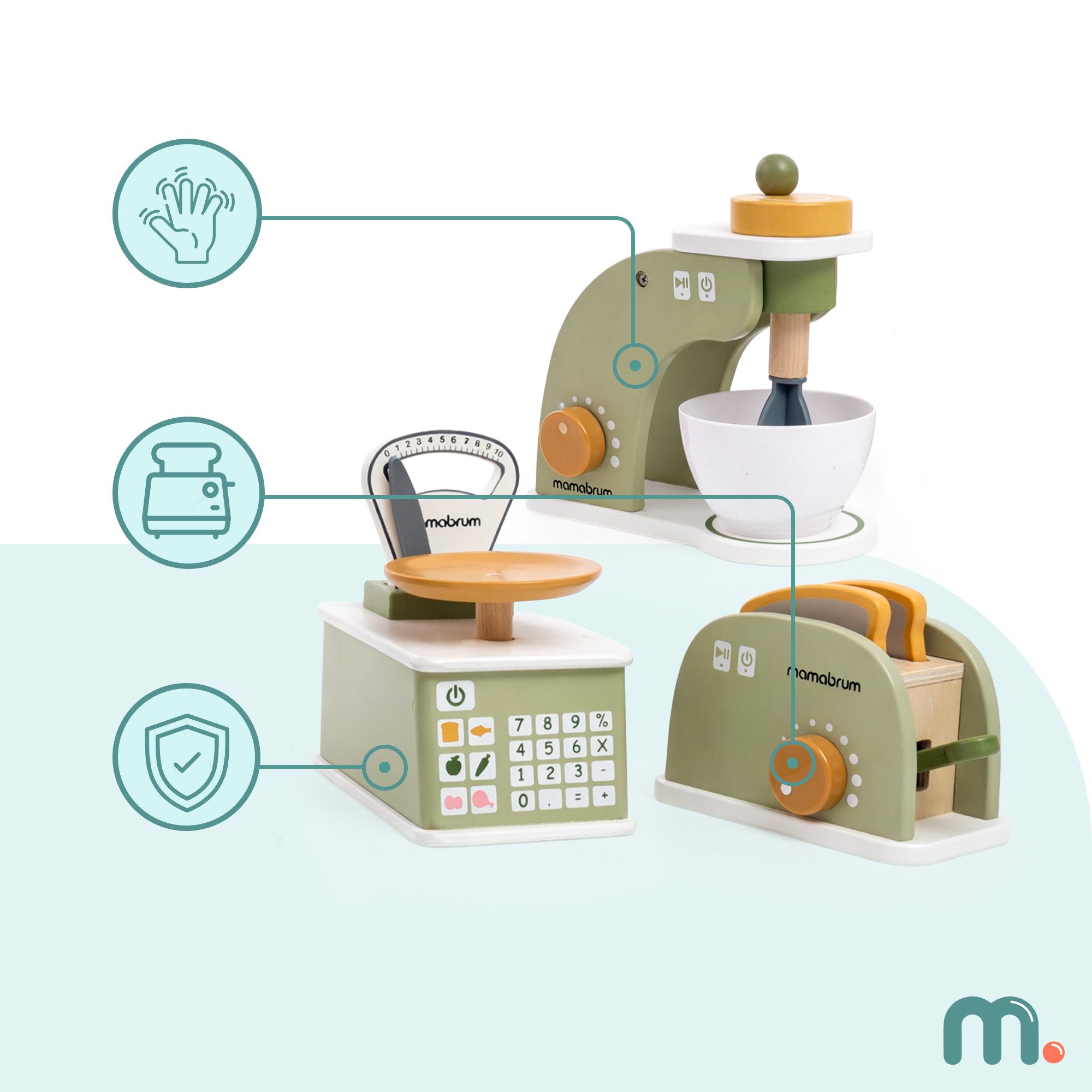 Mamabrum Spielküche Mamabrum Holz Küchen Set Kinder Mixer Toaster Waage Spielzeug Wood, MDF, plastic, metal, Interactive and Functional Design