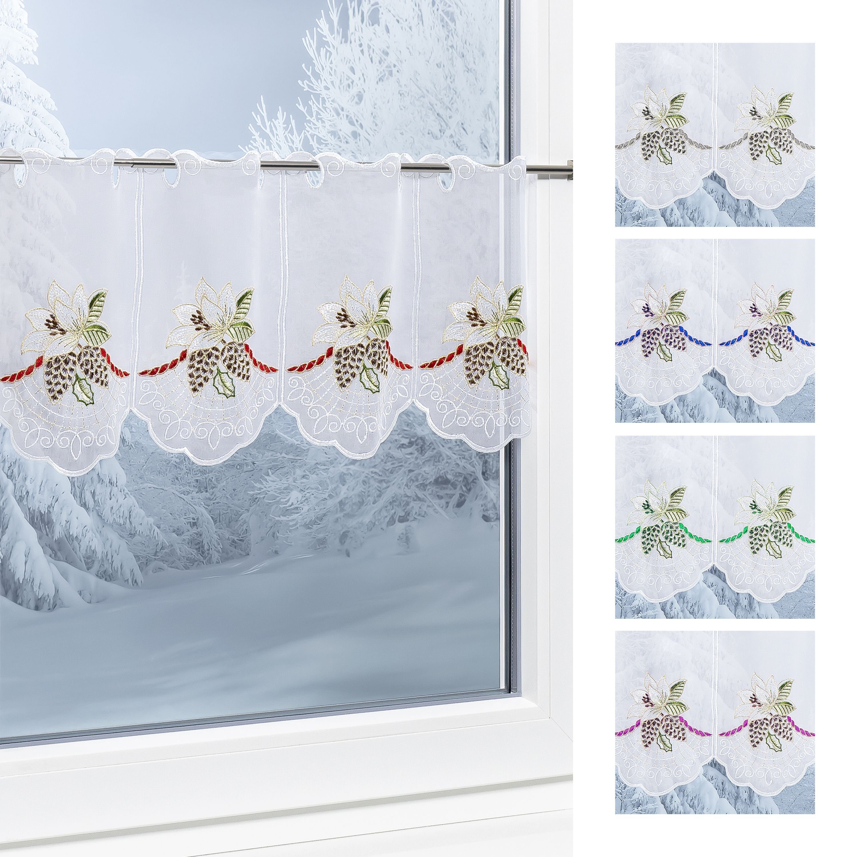 Scheibengardine Weihnachtsrose, Plauener Spitze®, (1 St), transparent, HxB 30x48.9cm