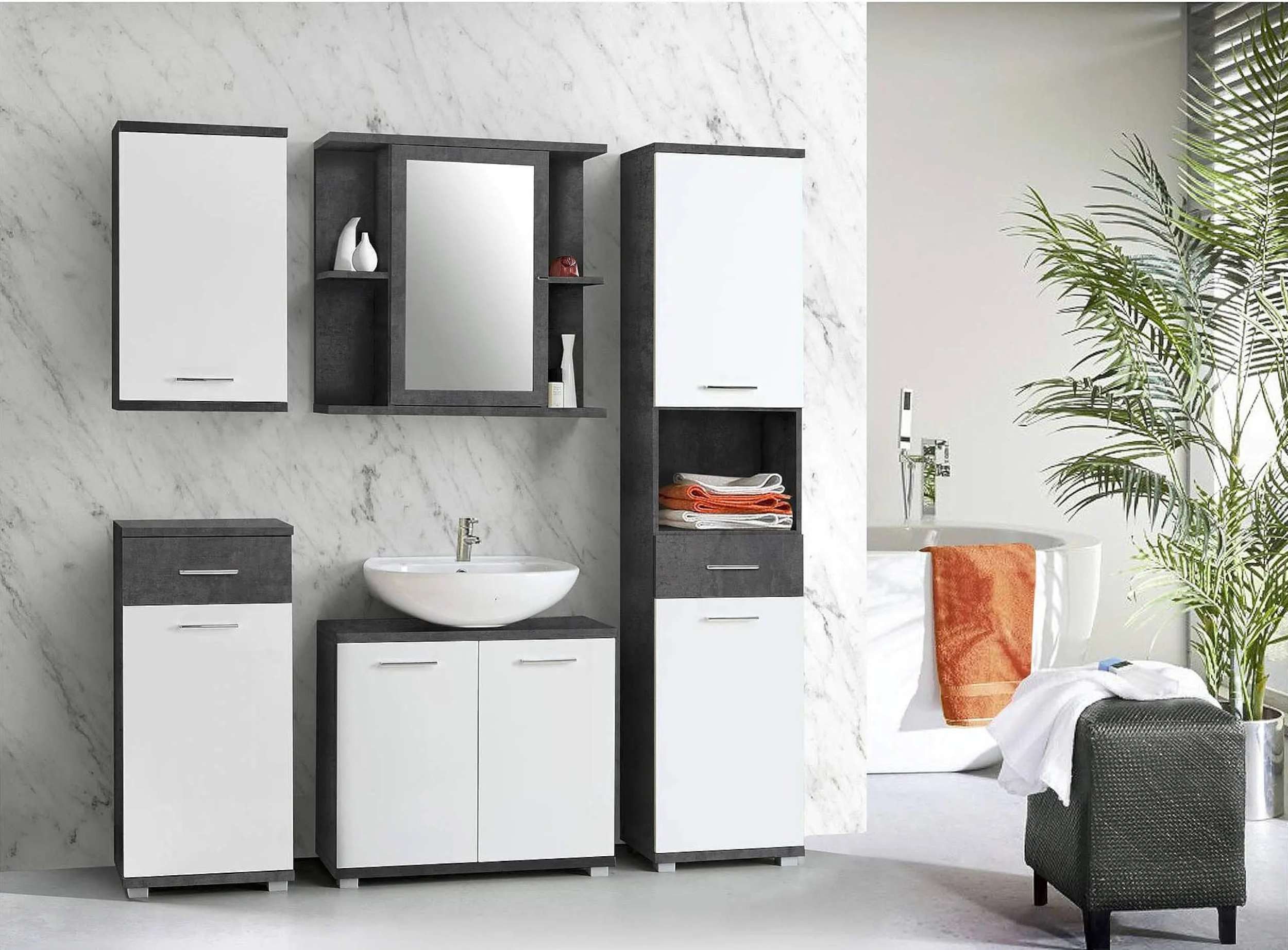 99rooms Badezimmer-Set Pacio, (Badmöbel-Set, 5-teilig), bestehend aus Spiegel, Schrank, Unterschrank, Kommode, Hängeschrank