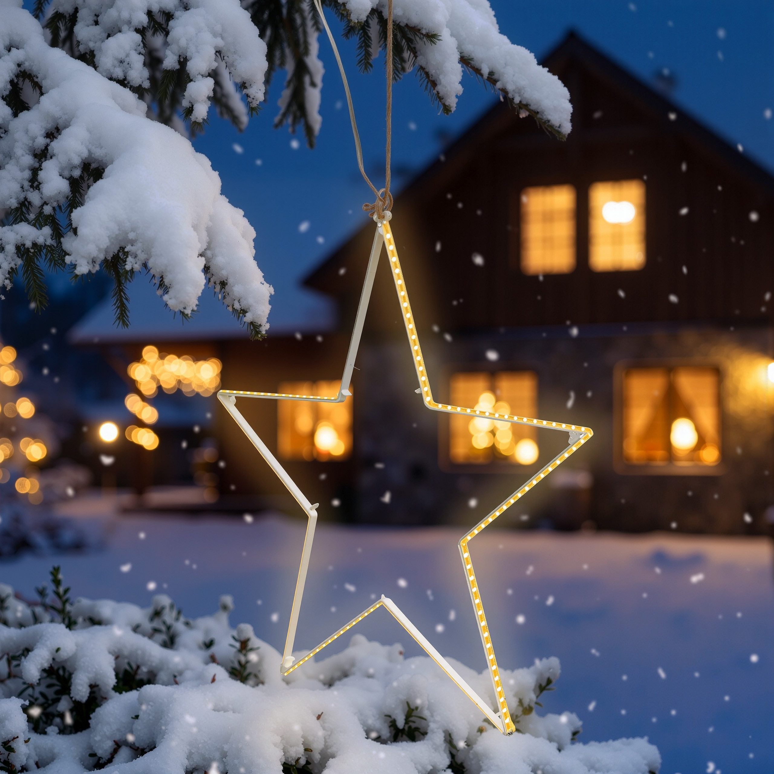 esotec LED-Hängeleuchte Solar Leuchtstern Ø40cm 180LEDs warmweiß Metall Weihnachtsdeko 103414, LED fest integriert