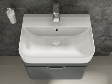 Aqua Bagno Badmöbel-Set Badschrank hängend mit Waschbecken 57cm anthrazit, (Badmöbel-Set, 2-St., aus 2 Teilen (Unterschrank,Waschbecken), Vollauszug, Softclose, vormontiert