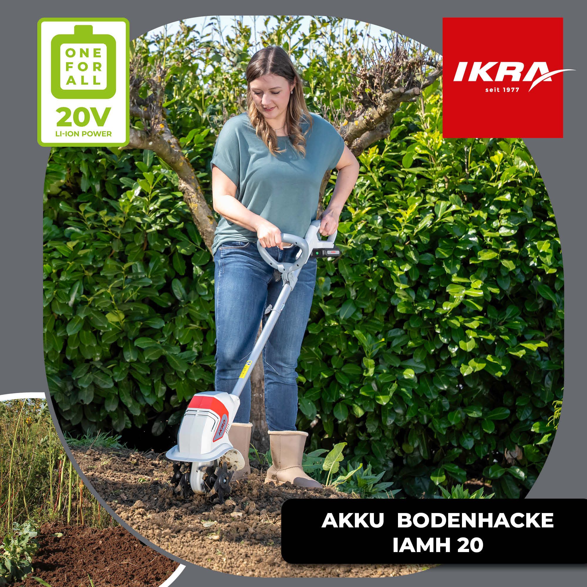 ikra GmbH Akku-Motorhacke IAMH 20, 19 cm Arbeitsbreite, inkl. Akku & Ladegerät, besonders leicht (4kg), ideal für verwinkelte & schmale Beete