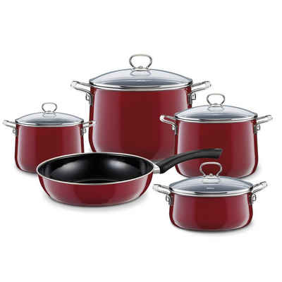 Riess Topf-Set Kochgeschirr-Set 5-tlg. Rosso, Premium-Email (Set, 5-tlg., 4 verschiedene Töpfe mit Deckel 1 Pfanne ohne Deckel), Topfset