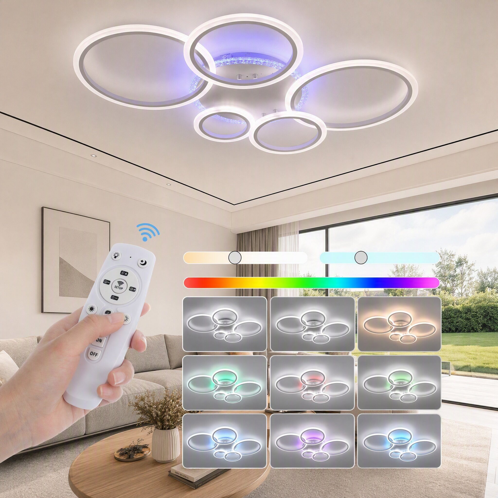 oyajia LED Deckenleuchte 80W deckenlampe dimmbar, RGB Farbwechsel Lamp mit Fernbedienung, RGB-Hintergrundbeleuchtung, LED fest integriert, RGB, modern Blumenform Deckenleuchte für küche,wohnzimmer Schlafzimmer