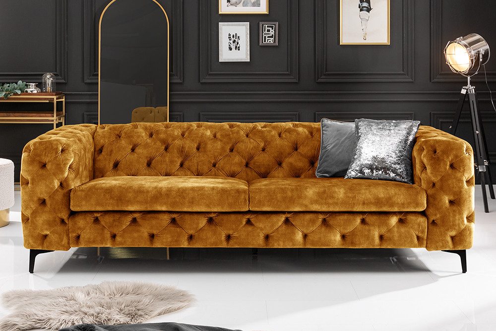 riess-ambiente 3-Sitzer MODERN BAROCK 235cm senfgelb · 3-Sitzer Couch aus Samt mit Federkern, Einzelartikel 1 Teile, Wohnzimmer · Sofa · Taschenfederkern · Chesterfield · Ziersteppung