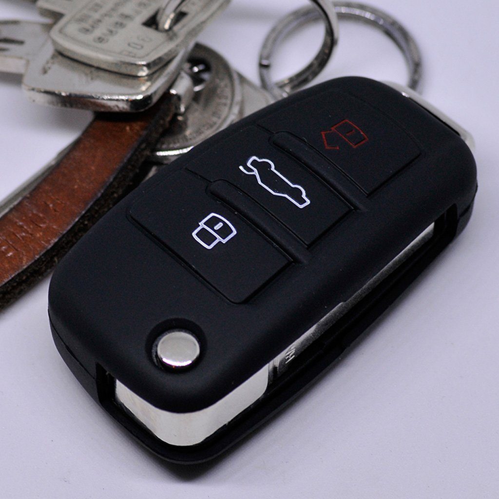 mt-key Schlüsseltasche Autoschlüssel Softcase Silikon Schutzhülle Schwarz, für Audi A1 S1 A3 S3 A4 A6 S6 TT Q3 Q7 R8 8P 8V B7 C6 8J 8U 4L 8X