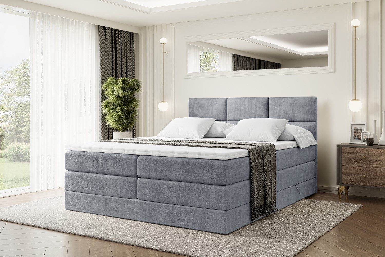 ALTDECOR Boxspringbett OHIO KING (Multipocket-Matratze H4 und H3 Matratze Bonellfederung Topper Kopfteil)