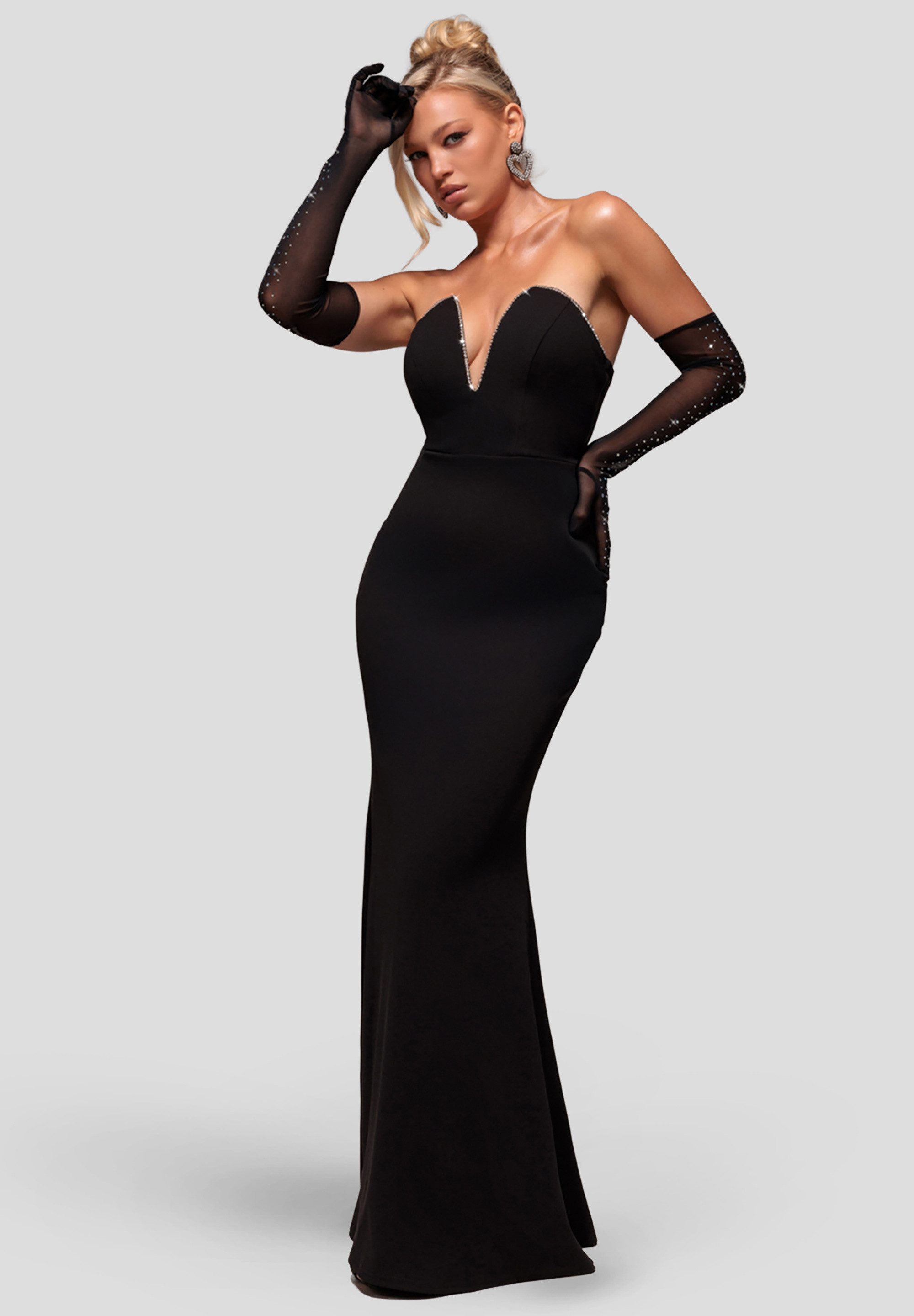 Goddiva Maxikleid Strapless Super Plunge Diamante Neck Maxi Dress Langes Kl günstig online kaufen