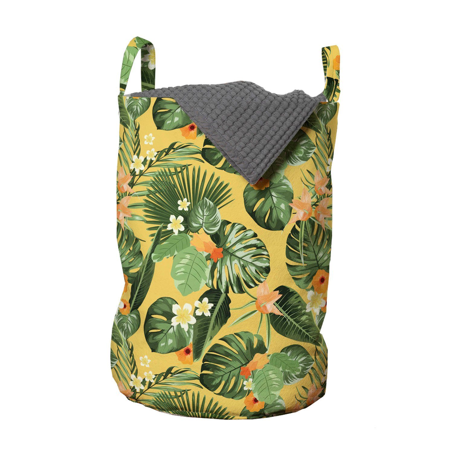 Abakuhaus Wäschesäckchen Wäschekorb mit Griffen Kordelzugverschluss für Waschsalons, Exotisch Sommer-Blumen-Blüten-Muster | Wäschesäcke
