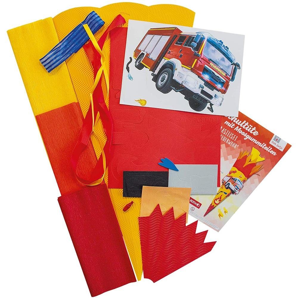 Roth Schultüte Bastelset Feuerwehr, 68 cm, eckig, Kreppverschluss, Zuckertüte zum Basteln, Orange / Rot