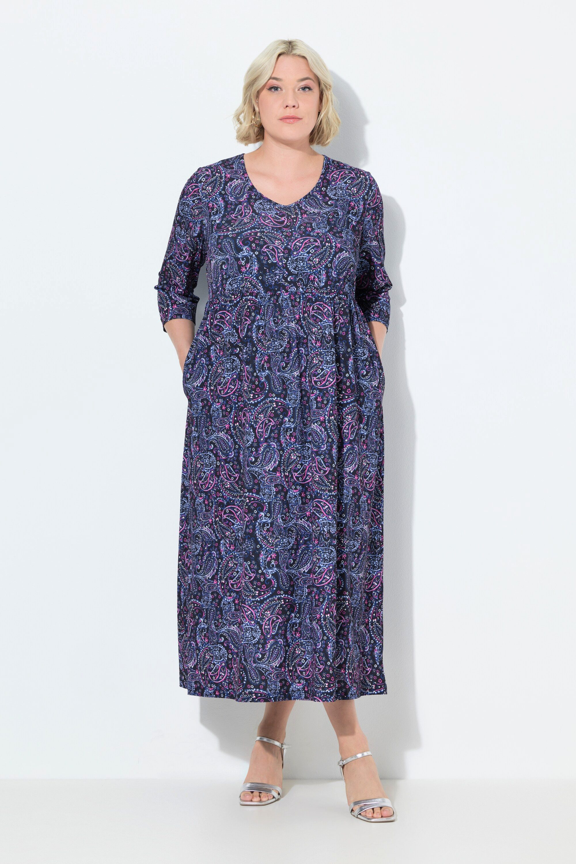 Maxikleid Jerseykleid A-Linie V-Ausschnitt 3/4-Arm