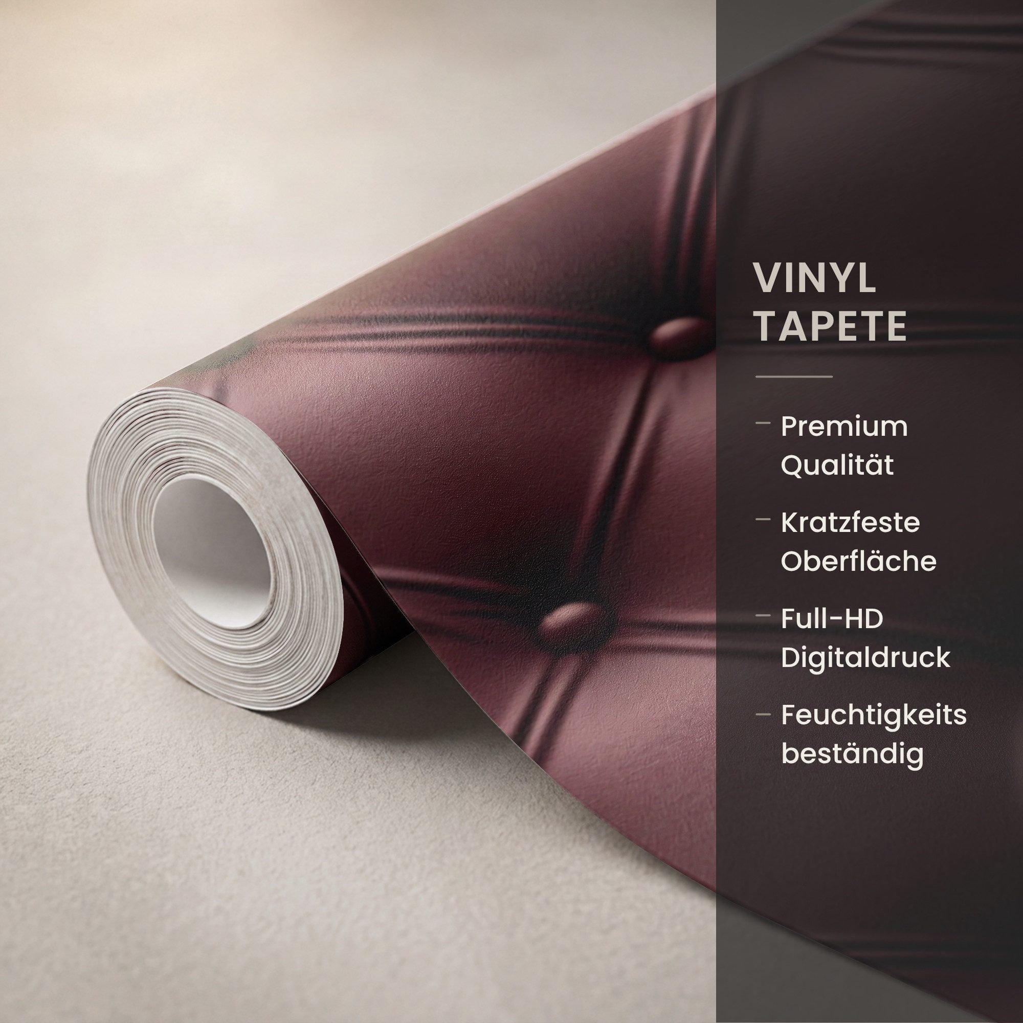 OnlyWow Fototapete Leder - Muster - Bordeaux, Matt, bedruckt, Wandtapete, Wohnzimmer, Vinyl Tapete 260x220cm