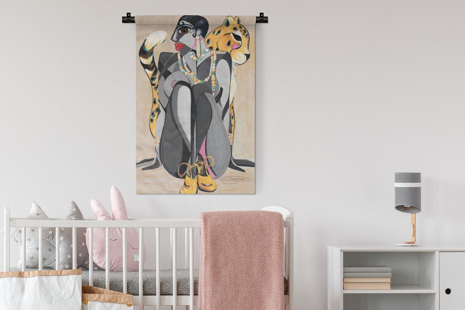 MuchoWow Wanddekoobjekt Schlafzimmer, Wandbehang, - Kinderzimmer für Wanddeko Leopard Tiere Wohnzimmer, Kleid, - Frau Abstrakt, 