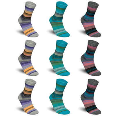 TEXEMP Freizeitsocken 3-12 Paar Damen Socken Baumwolle Bunte Freizeit Komfortbund (9-Paar) Robust & Langlebig