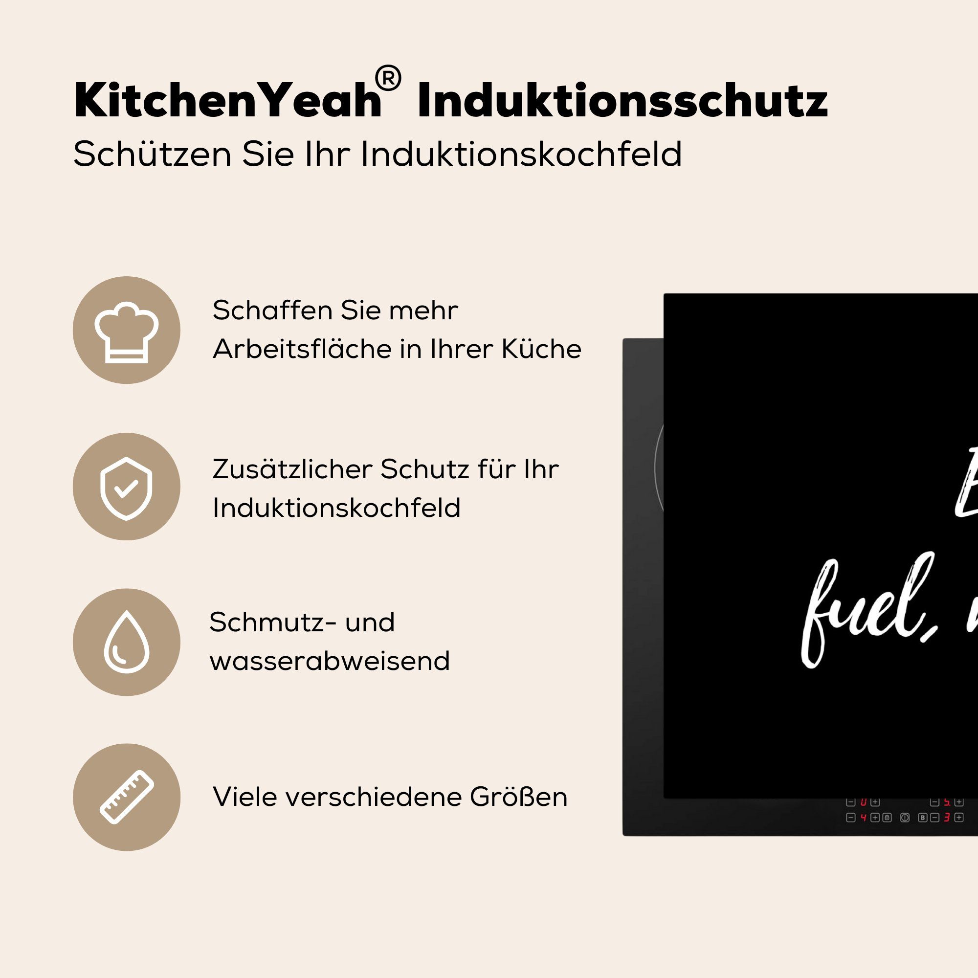 Treibstoff, als Iss zum Arbeitsplatte tlg), Vinyl, MuchoWow cm, Ceranfeldabdeckung, für - - Zitate, (1 83x51 Essen - küche Herdblende-/Abdeckplatte nicht Spaß Sprichwörter