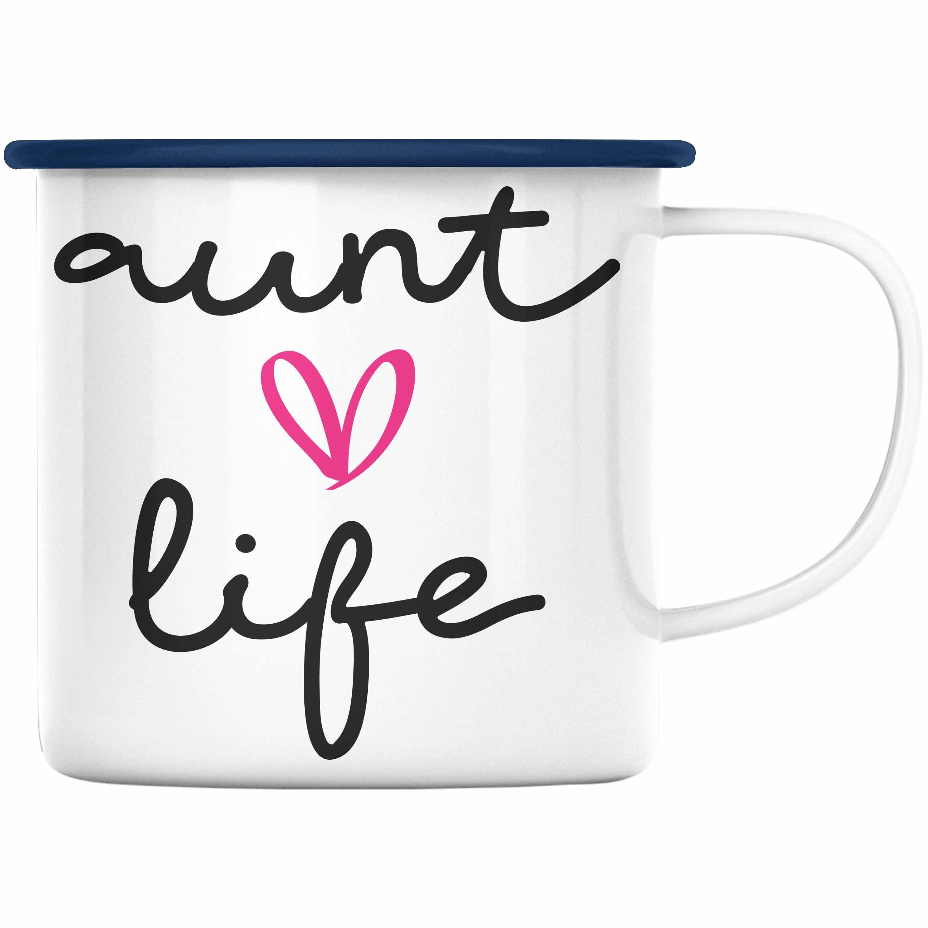 Trendation Thermotasse Tante Life Emaille Kaffeetasse Geschenk Beste Tasse Blau Lustig Geschenkidee Trendation Tante - Aunt Tante Geburtstag für