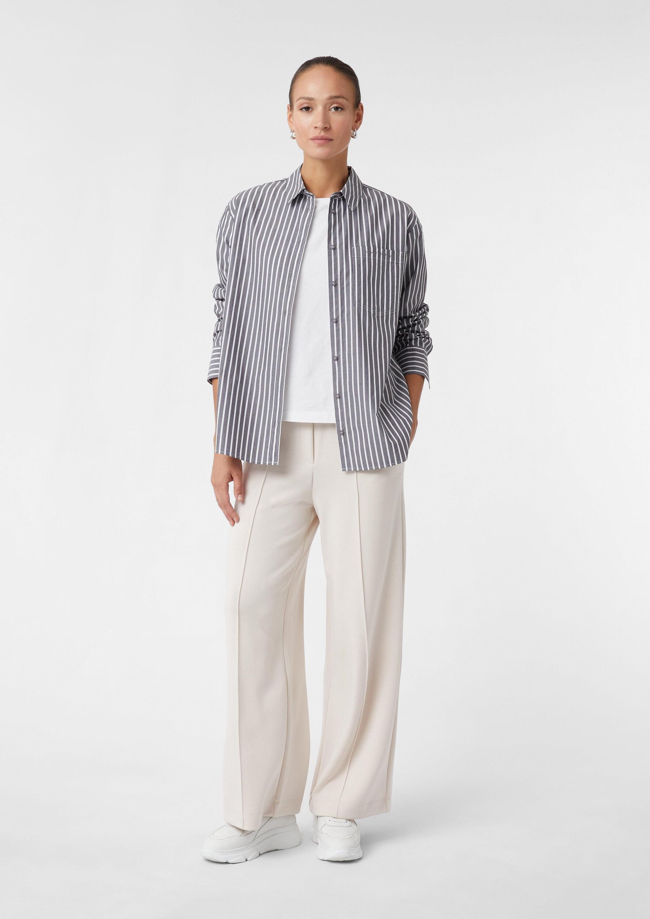 comma Langarmbluse Bluse Popeline-Bluse aus Baumwolle