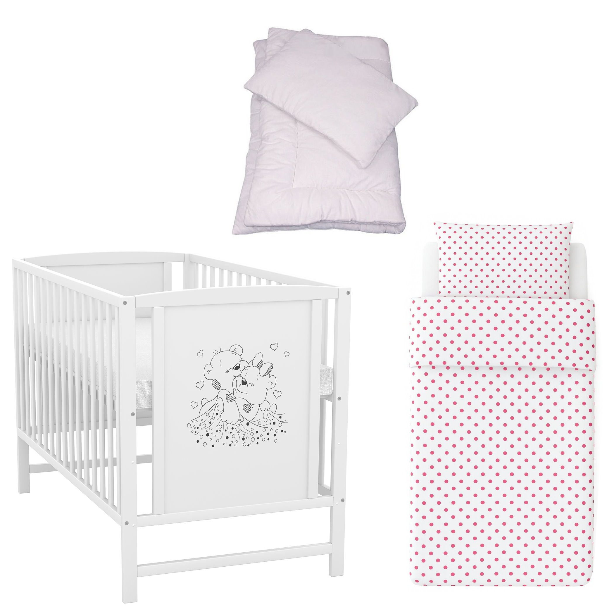 Baby-Delux Komplettbett Babybett Mia Komplettset, 7-tlg., Kinderbett 60x120 cm weiß, Bettset verschiedene Designs