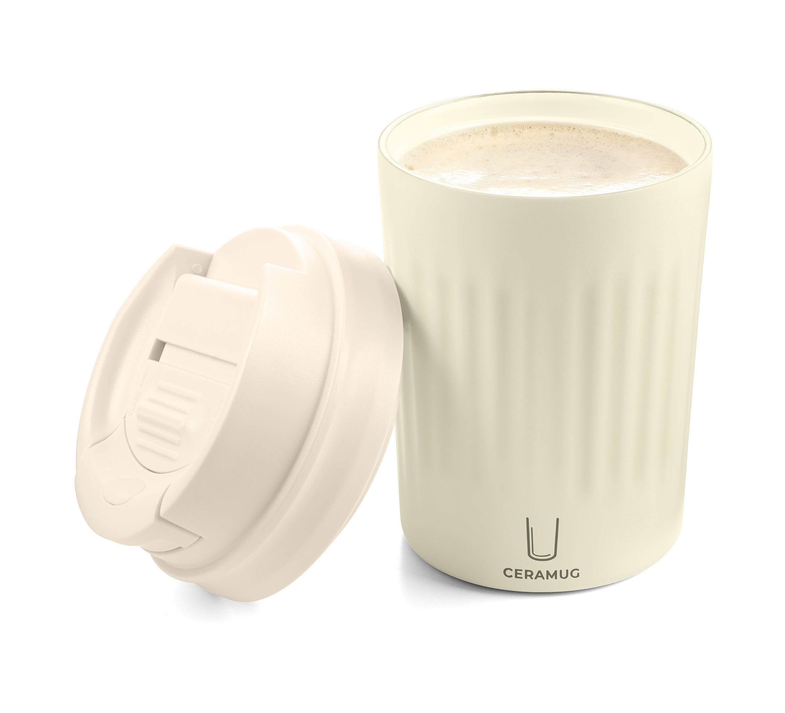 TROIKA Thermobecher CERAMUG, Kaffeebecher to Go aus Edelstahl mit Keramikbeschichtung, 6h heiß 12h kalt, auslaufsicherer Deckel mit Schiebeverschluss – 300ml