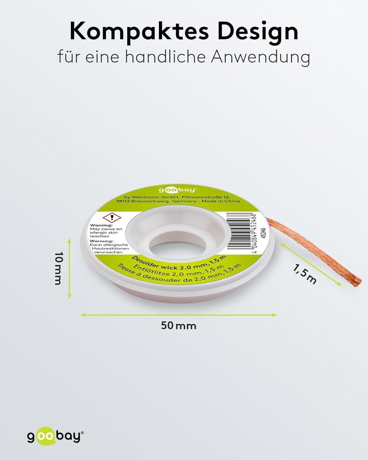 Goobay Goobay 45246 Entlötlitze 2mm reines Kupfer Entlötdraht zur Lötzinn SAT-Kabel