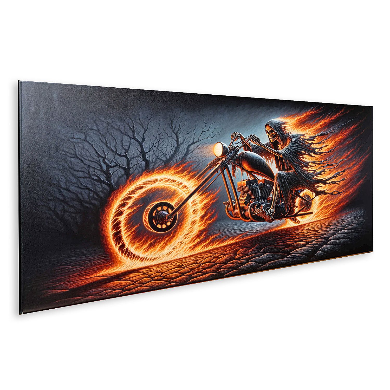 islandburner Leinwandbild Dunkle Fahrt: Skelett Motorrad günstig online kaufen