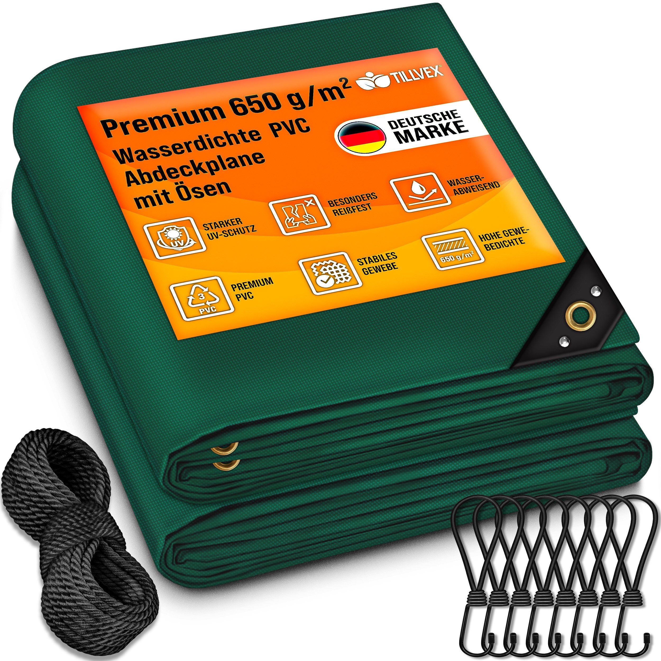 tillvex Schutzplane tillvex® Abdeckplane mit Ösen + 10 Haken & 15m Seil, Ge günstig online kaufen