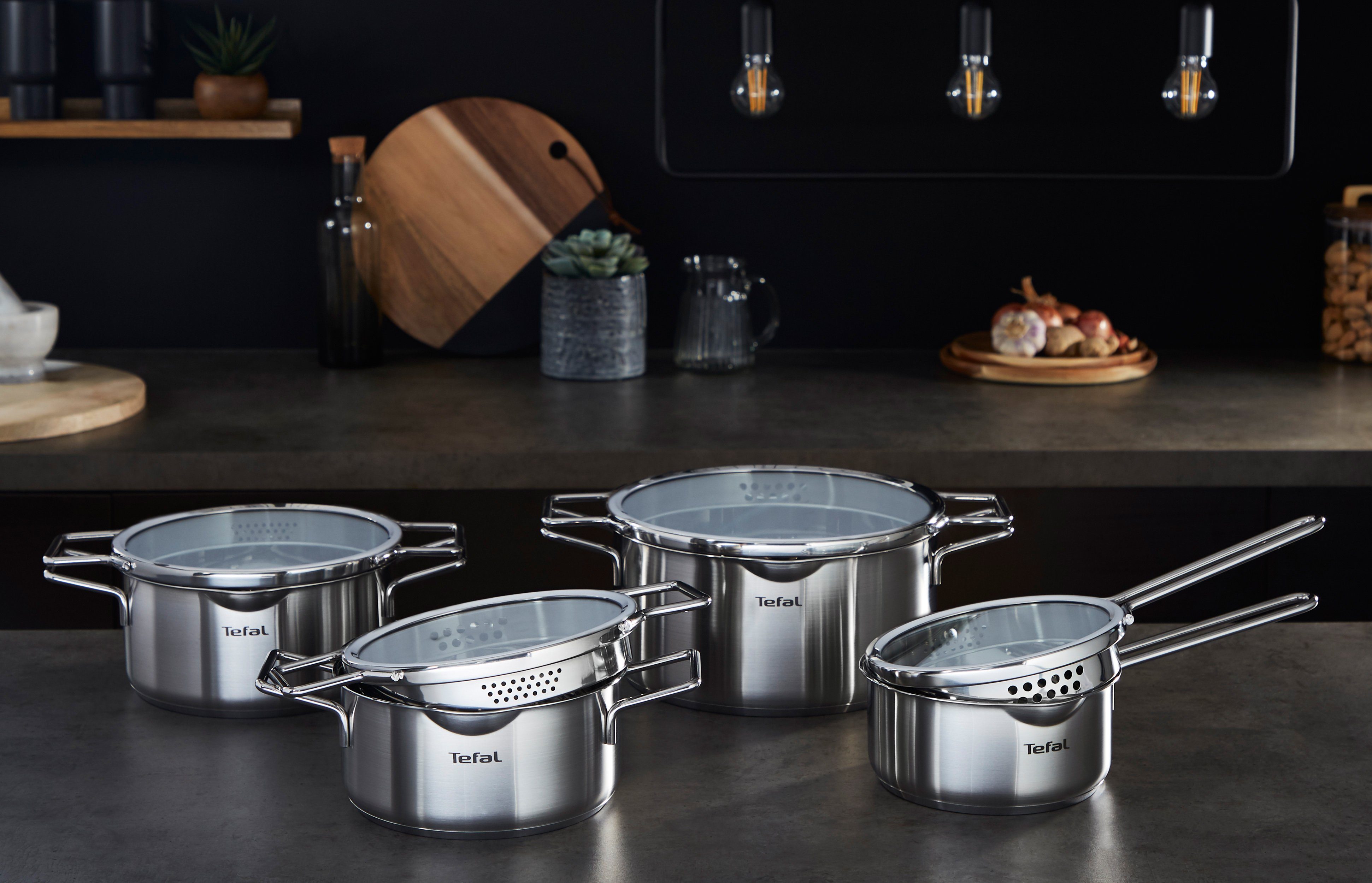 Tefal Kasserolle nordisches Nordica, Ausgießer, Edelstahl Design, Deckel, Induktion (1-tlg), Doppelgriff, mit