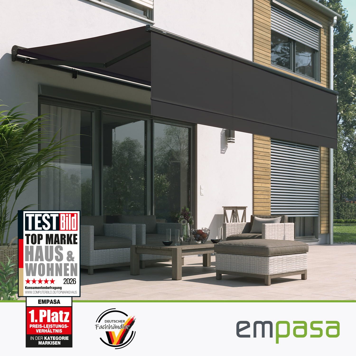 empasa Kassettenmarkise "EXPERT" Elektrische Halbkassettenmarkise mit ausfahrbarem Volant