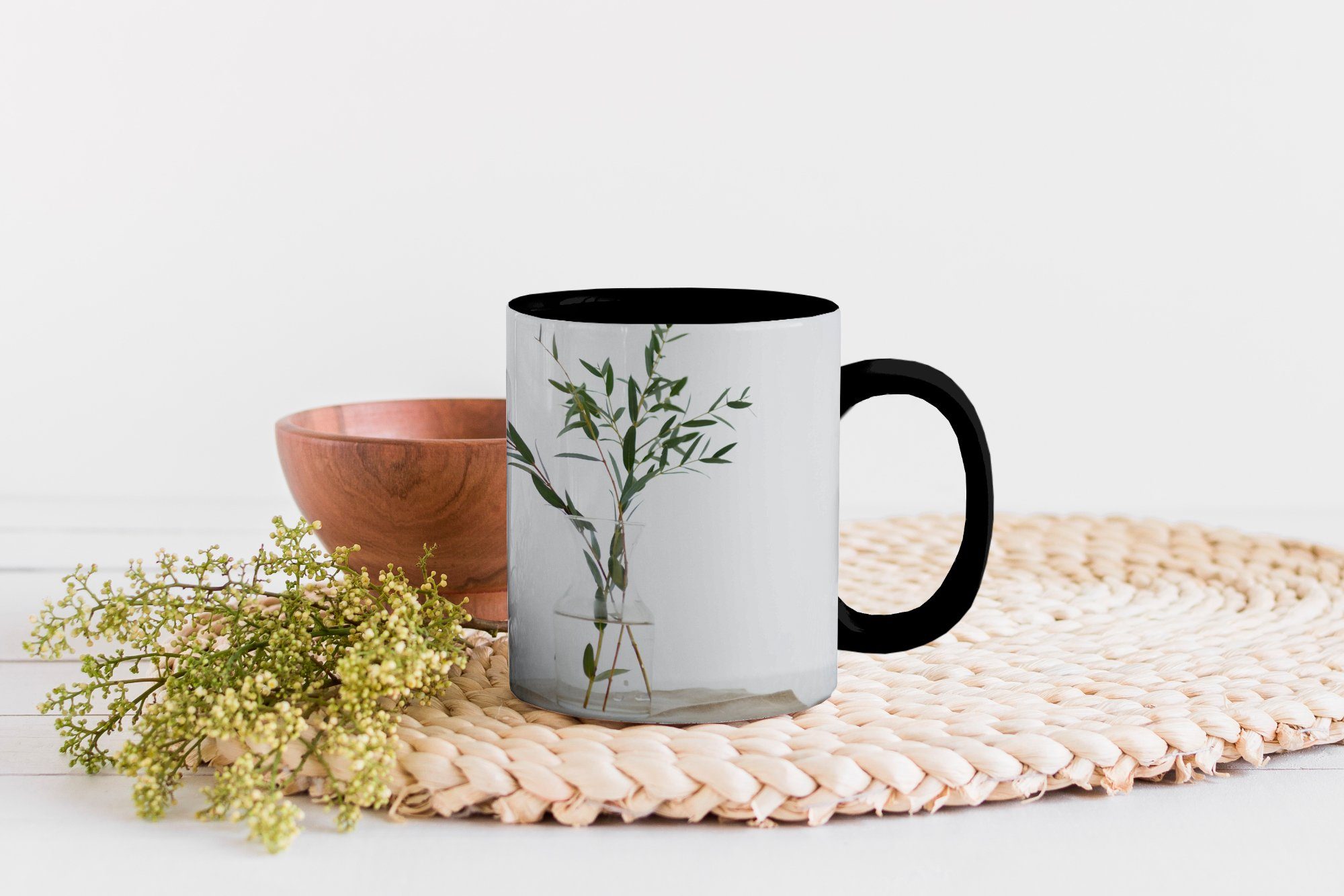 Kaffeetassen, Glasvase, einer Eukalyptuszweige Geschenk in Keramik, Tasse Zaubertasse, MuchoWow Farbwechsel, Teetasse,