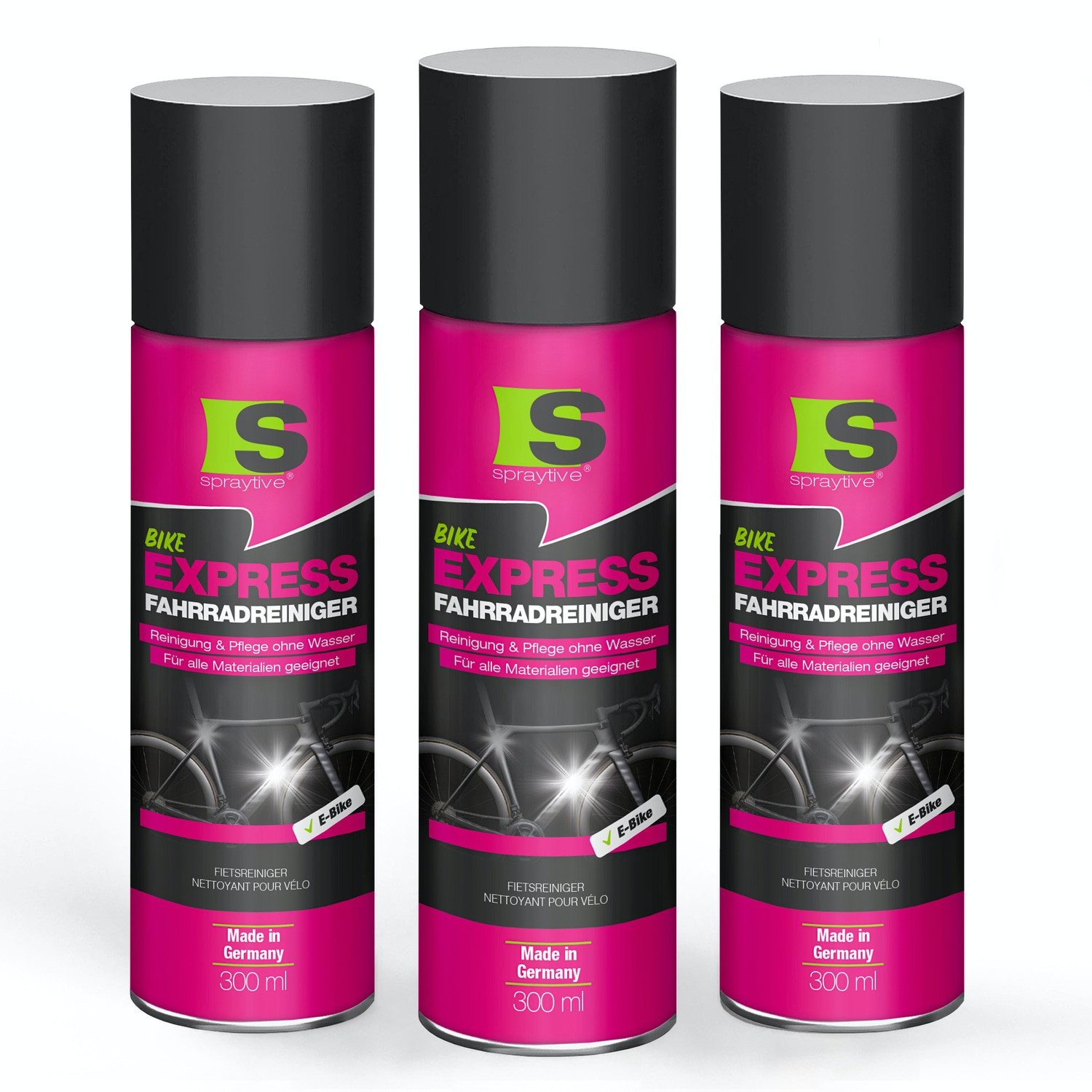 Spraytive 3x 300ml Express Fahrradreiniger Spray, Reinigung & Pflege ohne Wasser Zweiradreiniger (Made in Germany)