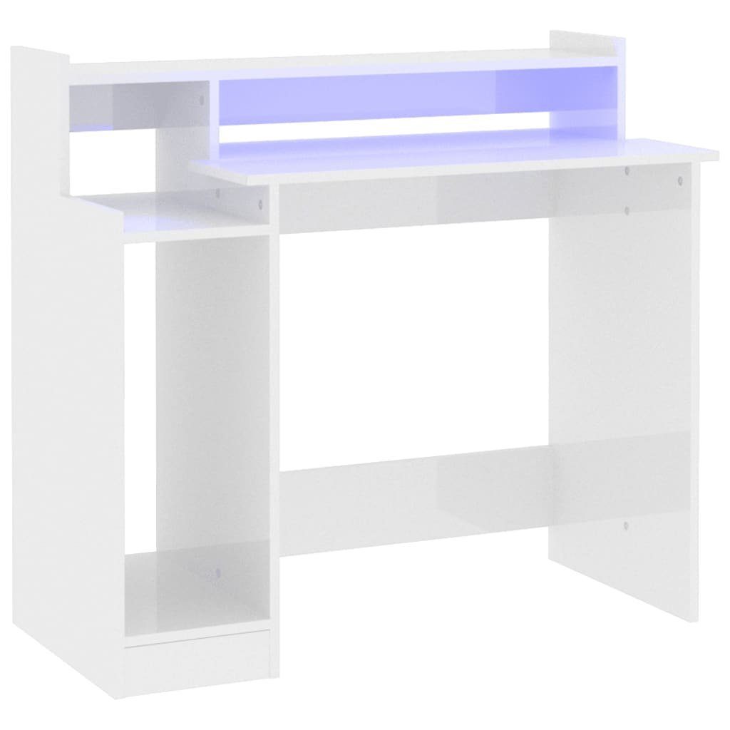 furnicato Schreibtisch mit Hochglanz-Weiß 97x45x90 LEDs Holzwerkstoff cm
