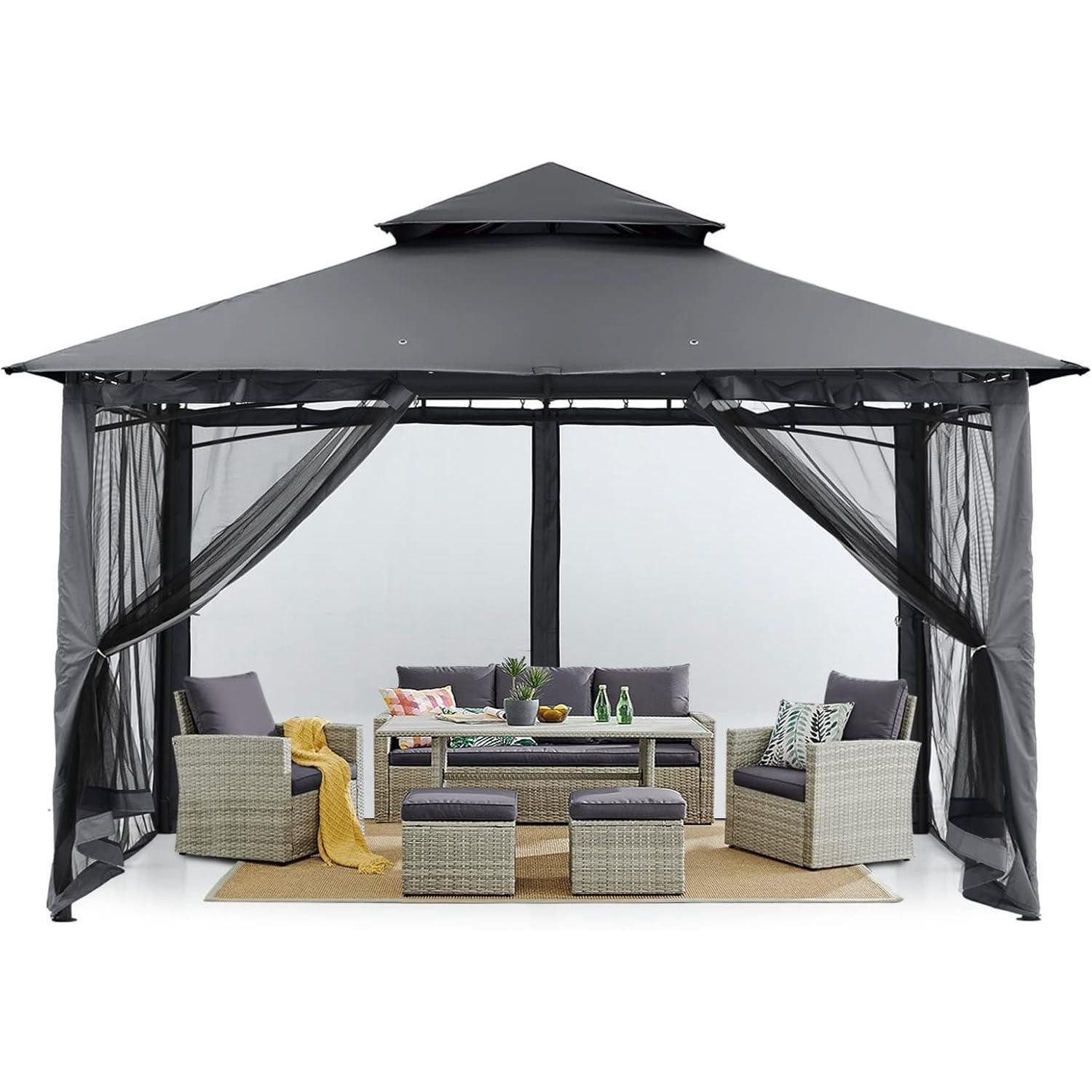 3,6 x 3,6m Pavillon mit Doppeldach wasserdicht stabil Winterfest UV-Schutz 50+